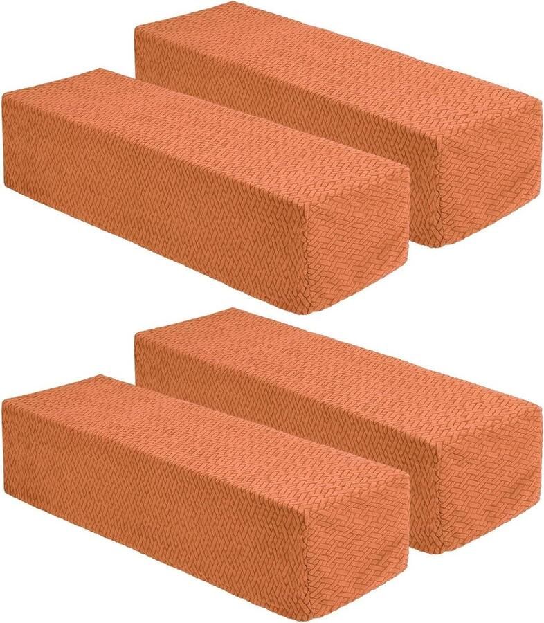 Allecto plus Rekbare armleuninghoezen set van 4 voor ligstoel en bank oranje ruitpatroon diagonaal patroon