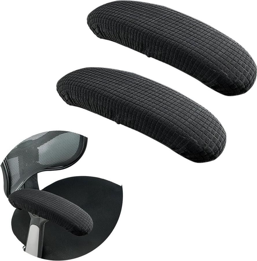 Allecto Plus Rekbare Armleuningpads Afneembare Armleuninghoes Armleuningovertrek Bureaustoel Stoelarmleuning Kussenhoezen Thuis Kantoor en Bar Zwart