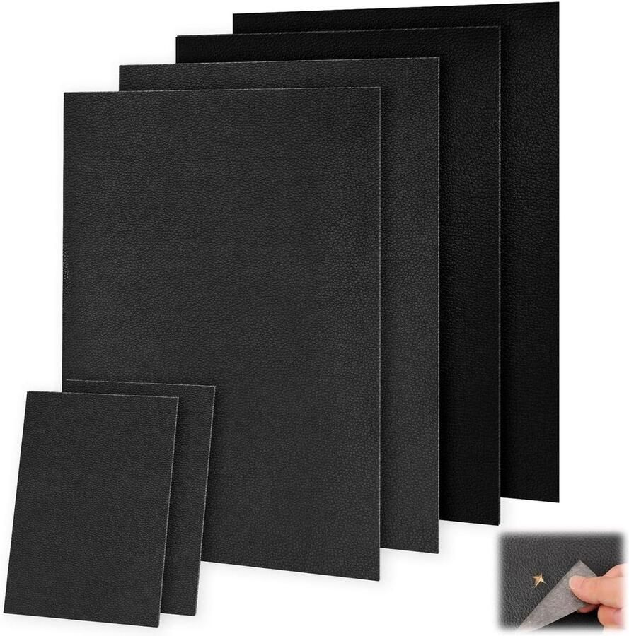 Allecto Plus Reparatieset van 6 Zwarte Kunstleren Patches 20 x 30 cm + 2 Stuks 10 x 20 cm Zelfklevende Leren Patches voor Bankstellen Autostoelen en Meubelreparatie