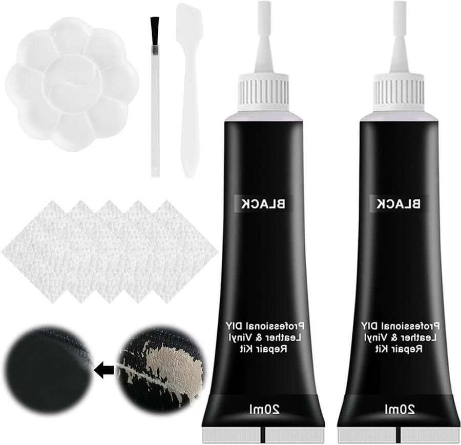 Allecto Plus Reparatieset voor leer en kunstleer 40 ml Autostoelen banken jassen schoenen Lederkrasverwijderaar Zwart Krassen en gaten verwijderen Hulp bij reparaties