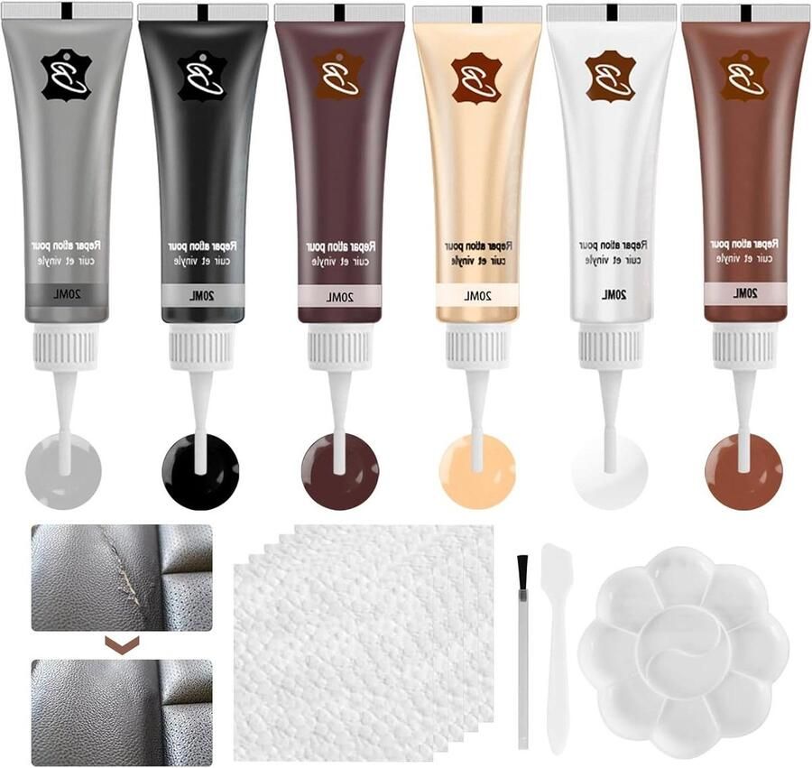 Allecto Plus Reparatieset voor leer voor autostoelen banken schoenen 6 kleuren restaurator mengbare lederreparatiesets krassen en gaten Zwart Duurzaam en Effectief