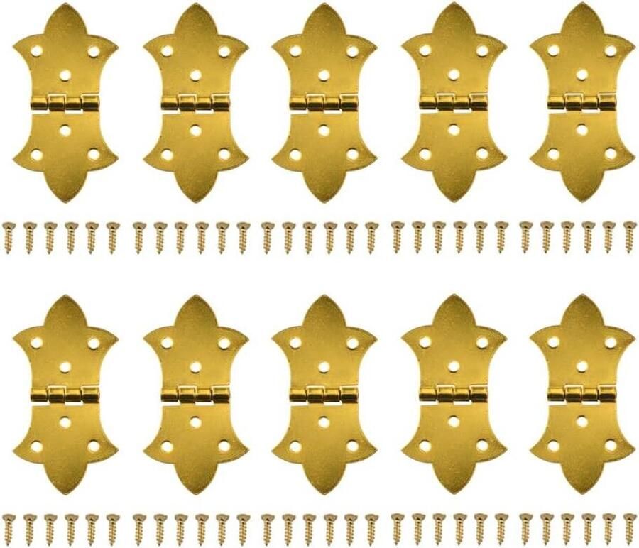 Allecto Plus Retro ijzeren vlinderscharnieren 10 stuks Geborsteld gouden afwerking Geschikt voor houten juwelendoos Kast lade 32 x 58 cm