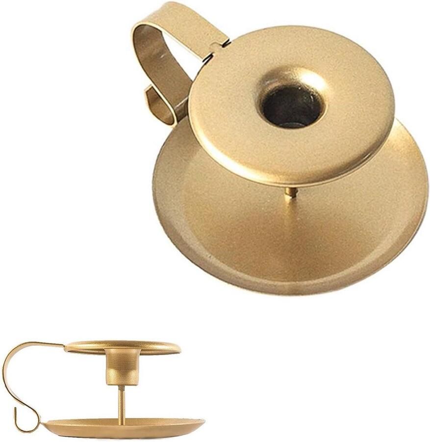 Allecto Plus Retro Kaarsenhouder Set van 2 in Goudkleurig IJzer Vormgegeven Kaarsenhouder Handgemaakt Kandelaar voor Tafels Thuisdecoratie bij Candlelight Diners voor Valentijn en Kerst