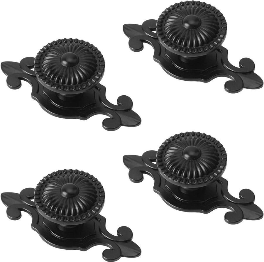 Allecto plus Retro zwarte keuken bloem decor trekt set van 4 enkele gat kast trekken