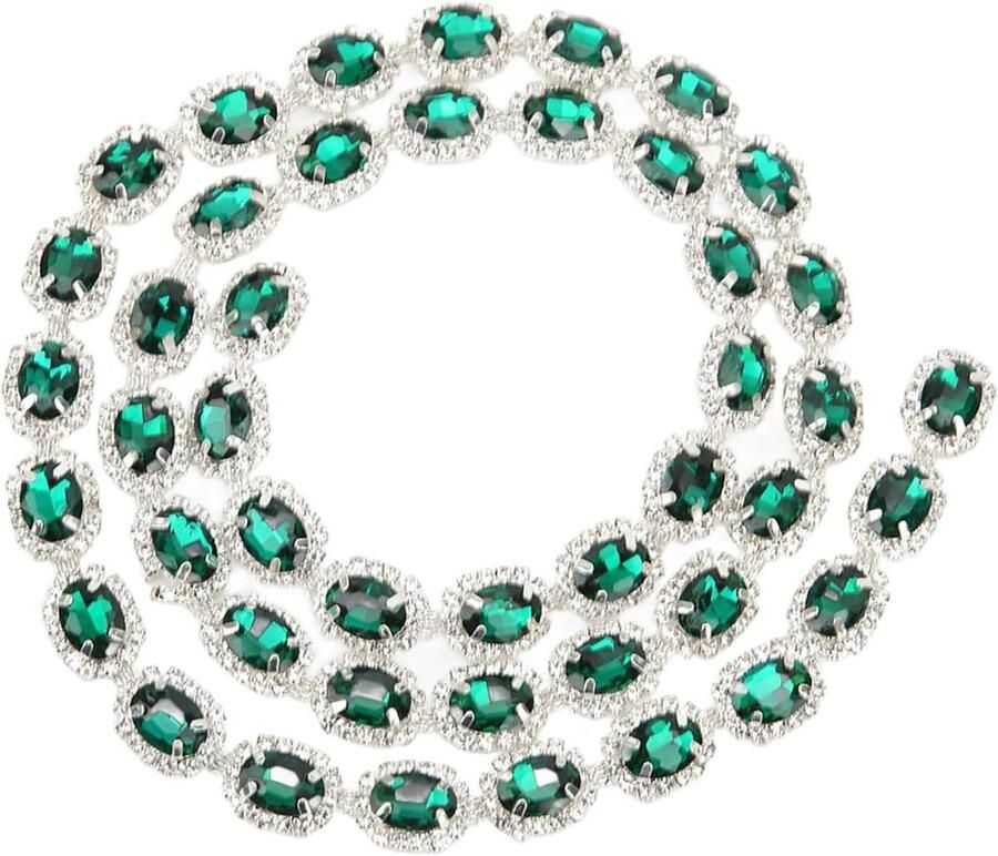 Allecto Premium Rhinestone Trim van 1 Yard Lengte Glanzend Fringe voor Bureau en Armbanden Ovaal Exquisite Design 1.5cm Breedte Decoratieve Franjes