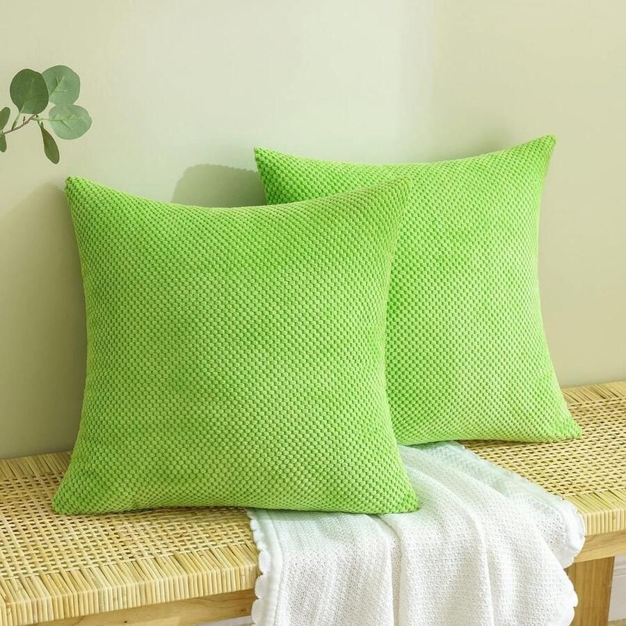 Allecto plus Ribfluwelen kussensloop decoratief Granulaat sierkussen set 40 x 40 cm Fruitgroen Woonkamer Bank Set van 2