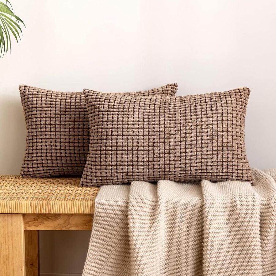 Allecto plus Ribfluwelen kussensloop set van 2 stuks 40 x 60 cm donkerbruin voor bank woonkamer Zacht en decoratief