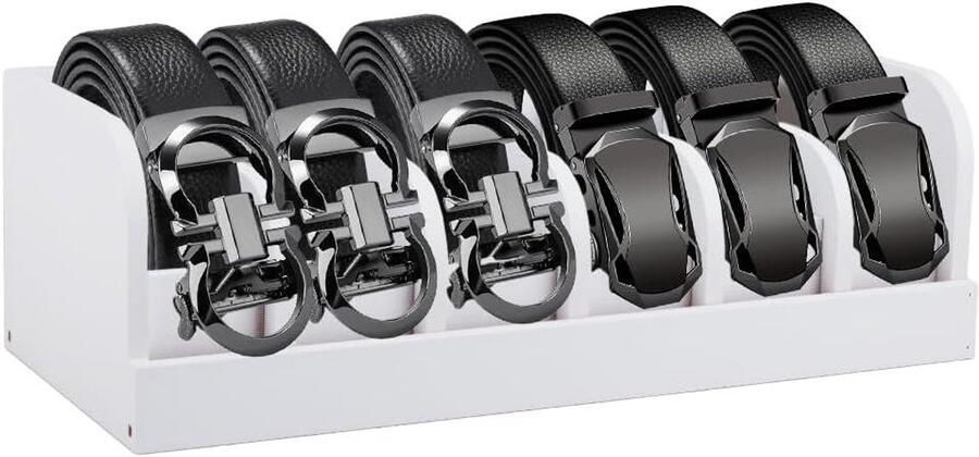 Allecto plus Riem-organizer voor kast en laden stropdassen en riemen opberghouder wit hout 6 vakken displaybox