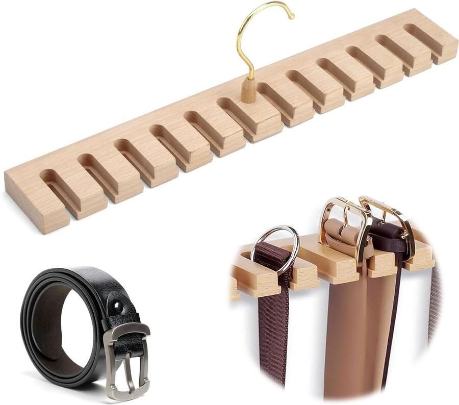 Allecto Plus Riemhanger voor kast Houten riemhanger stropdassenhouder 12 sleuven 360 graden draaibaar Ruimtebesparend Kledingkast accessoire Sjaals en stropdassen opbergen
