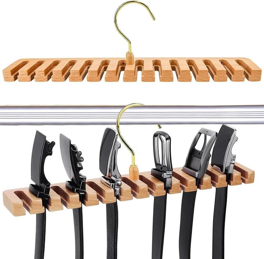 Allecto Plus Riemhanger voor kledingkast met 12 sleuven Houten riemhouder Organisator voor riemen