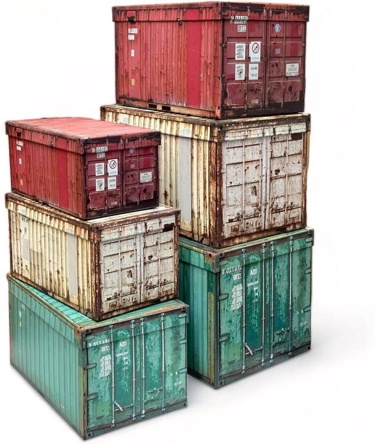 Allecto Plus Robuuste geschenkdozen en opbergdozen in scheepscontainer design industriële stijl set van 6 stuks