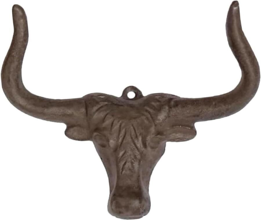 Allecto Plus Robuuste wandhaak van gietijzer met stierenkoppen voor garderobe Rustieke haak voor kleding sleutels hoeden en tassen