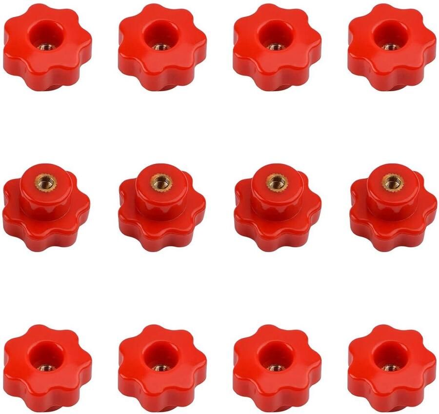 Allecto Premium Doorgangssleuf knop set 12 stuks Rode kunststof Messing vrouwelijke moeren Ster knoppen Mechanische uitrusting