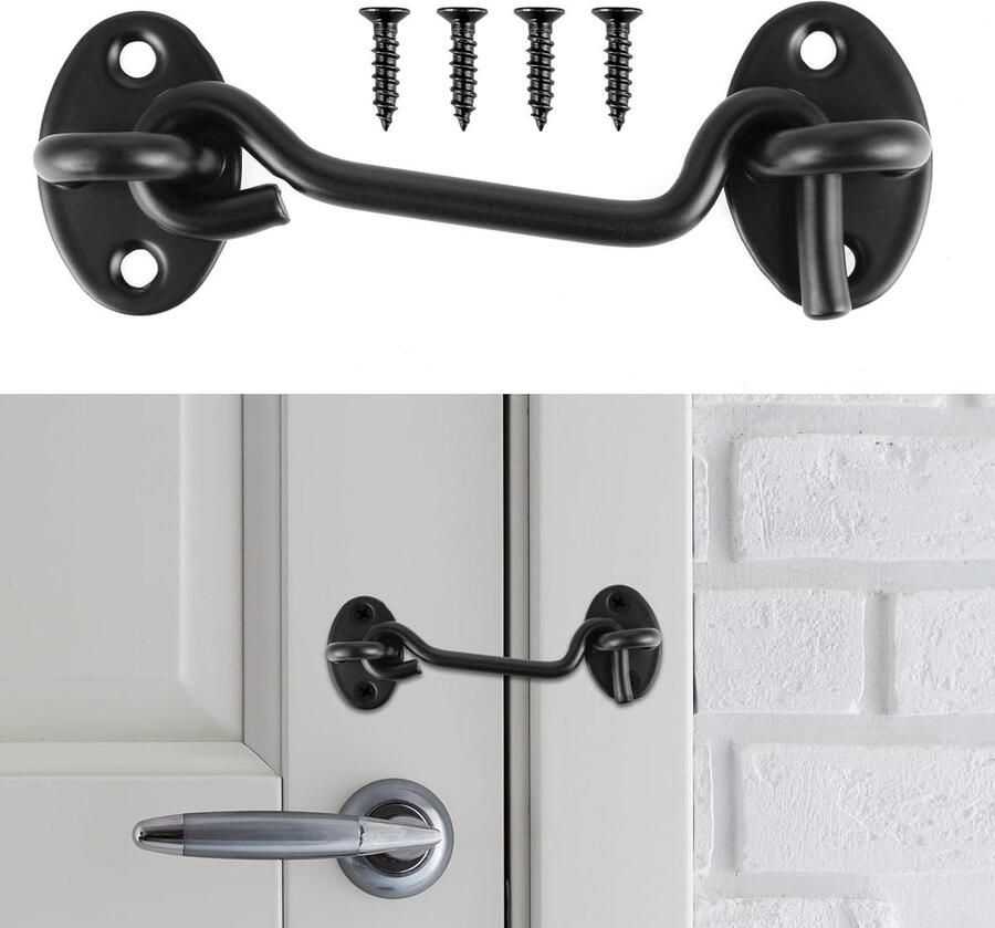 Allecto Plus Roestvrij stalen deurvergrendeling 10 cm met haak en oog Inclusief bevestigingsschroeven Voor kasten ramen schuifdeuren en slaapkamers Beveiliging en privacy Haak en oogvergrendeling schuur