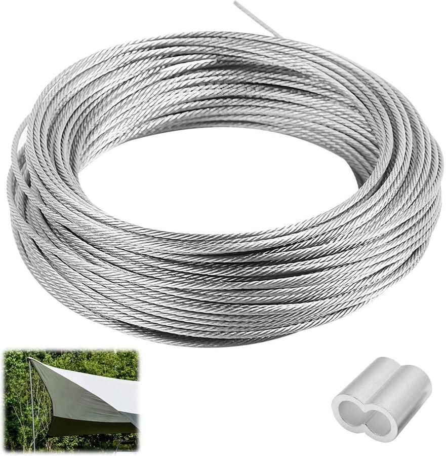 Allecto Plus Roestvrij Stalen Draadkabel Kit 1 mm 50 meter Inclusief 30 Aluminium Krimplushuls Flexibel en Duurzaam Voor Hanglampen en Fotolijsten