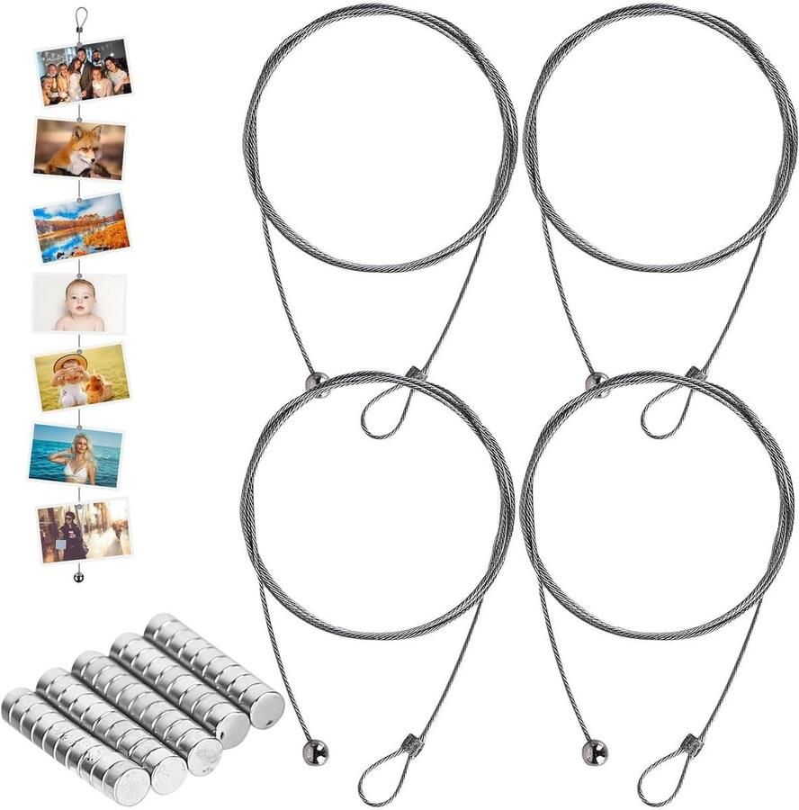 Allecto Plus Roestvrij stalen draadtouw: 15m x 2mm met magneten ophangen foto's gordijnen lampen