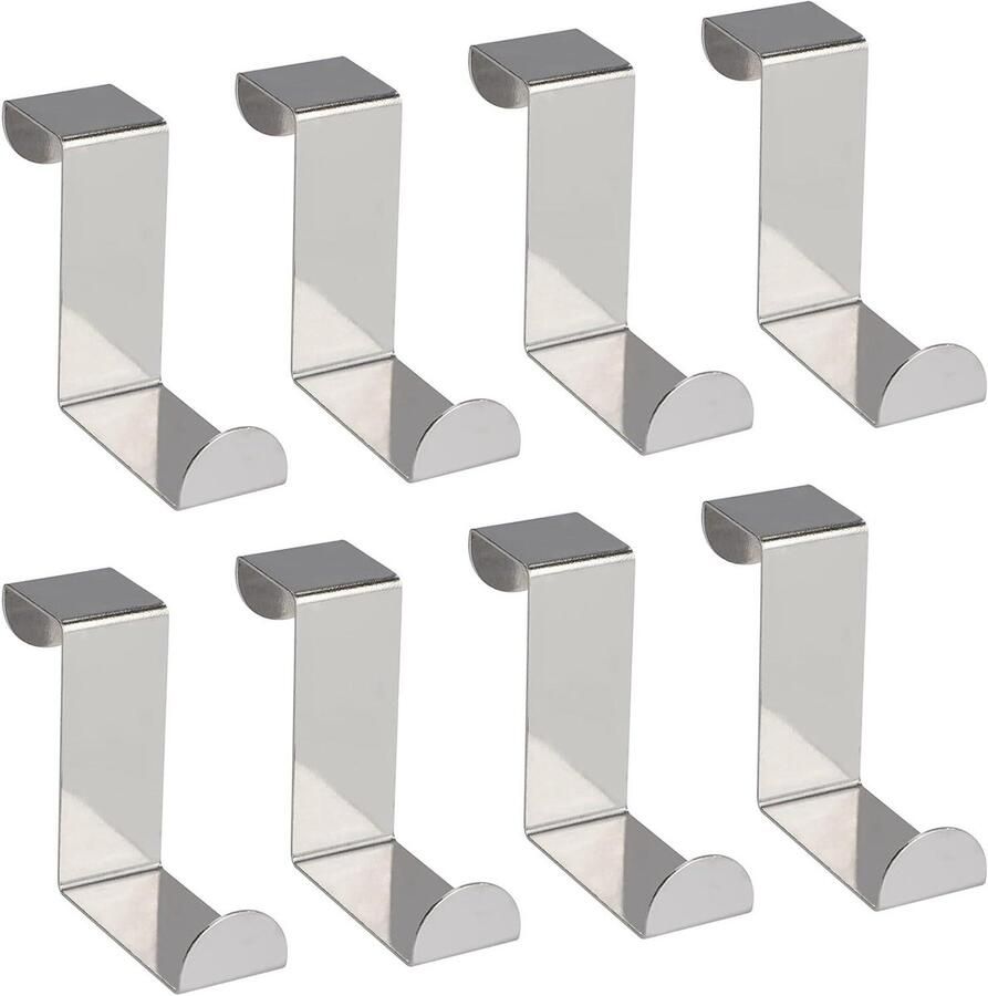 Allecto plus Roestvrijstalen deurhaken set van 8 stuks voor keukenkasten en lades. Z-vormig design voor keuken slaapkamer en badkamer. Duurzame omkeerbare haken