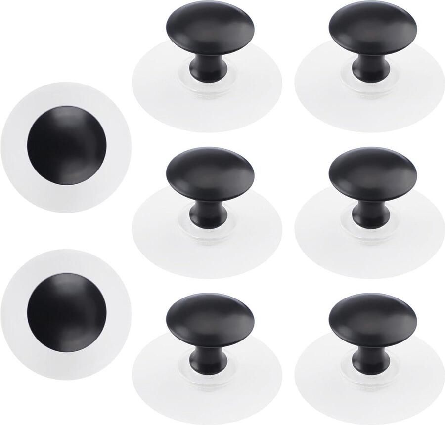 Allecto plus Roestvrijstalen ladeknoppen 8 stuks zelfklevende kastgrepen 2 5 cm ronde handgreep met stickers voor glazen kast lade (zwart) Duurzame keukengrepen