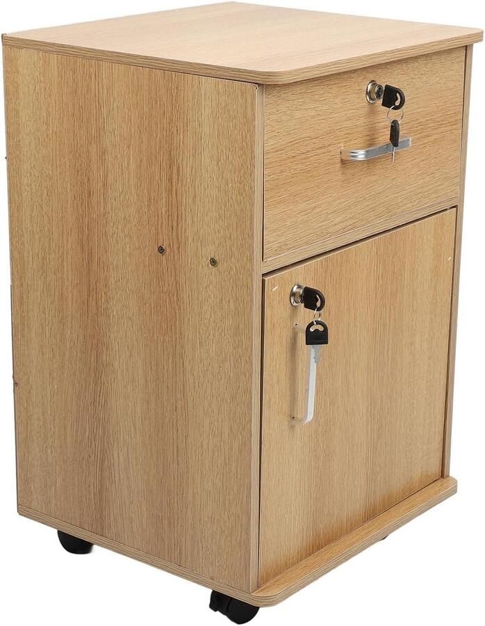 Allecto Plus Rolbare Archiefkast met Slot en Fietsen Afsluitbare Archiefkast voor Bureauopslag 37 * 34 * 59cm Eikenkleur