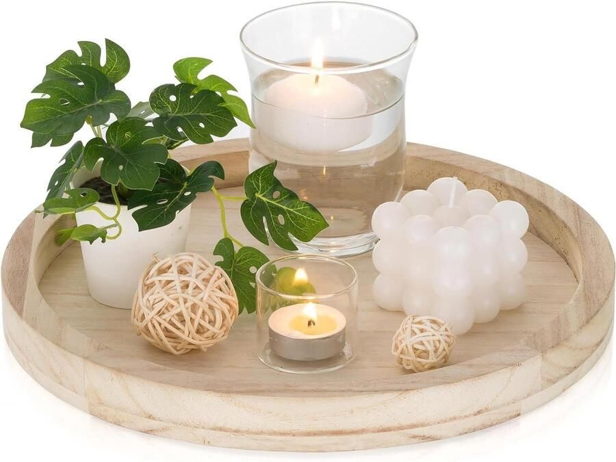 Allecto Plus Rond houten decoratief dienblad: voor pijlerkaarsen rustiek boerderij hout tafel middenstuk keuken aanrecht woondecoratie 285 cm