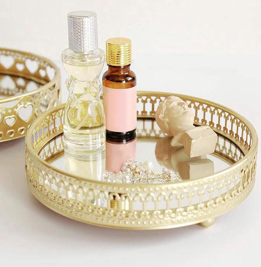 Allecto plus Rond Spiegelblad Decor Goud Kaptafel Organizer Lade voor Vanity in Slaapkamer en Badkamer