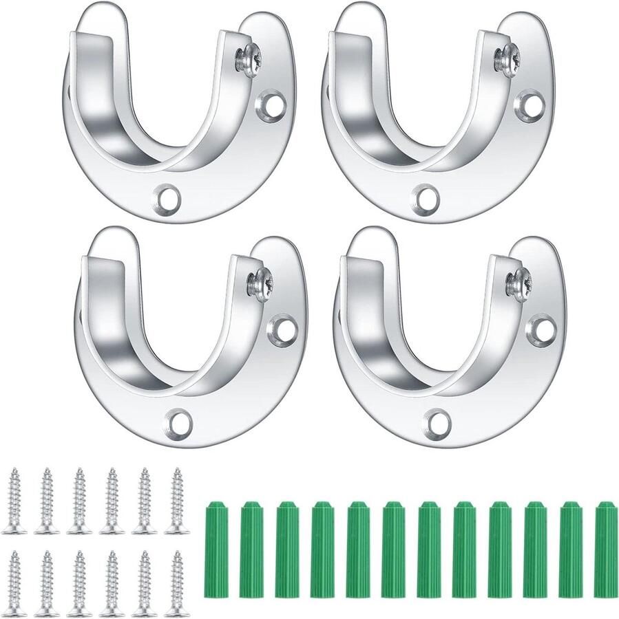 Allecto plus Ronde buishouders voor kastbuisstang Kledingstang Gordijnroedehouder Flens U-vorm 28 mm Met schroeven