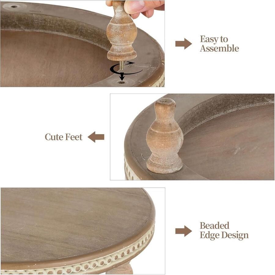 Allecto plus Ronde houten displayverhogers: kralen houten verhoger boerderij voetstuk standaard voor huisdecoratie bruine decoratieve trays voor kaars plant taart decoraties voor salontafel keuken badkamer