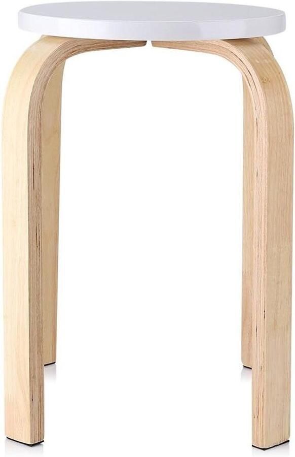 Allecto Plus Ronde kruk van gebogen hout met antislip zitting Karamelkleurige stoel met vier poten 40 x 45 5 cm Wit Meubilair voor thuis of kantoor