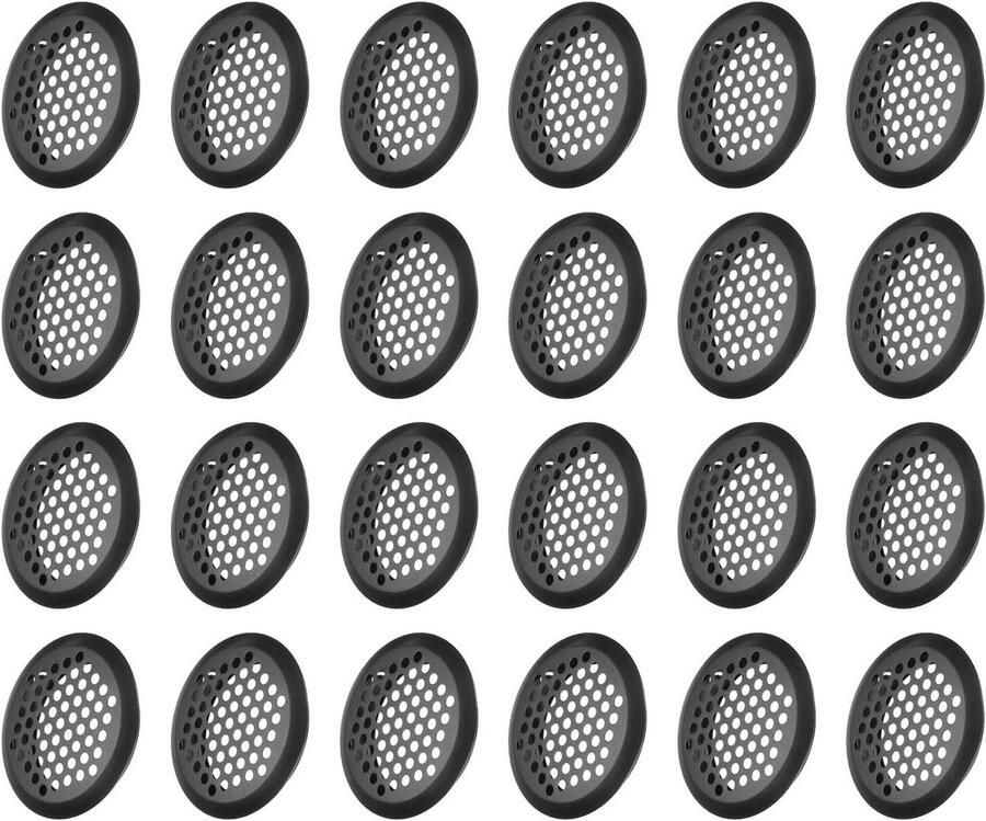 Allecto plus Ronde Offitventiel 50 mm Roestvrij Staal 24 stuks Ventilatiesleuven Lamellen Rastergat Zwart Voor Badkamer Thuis Kantoor Keuken Kast Kledingkast