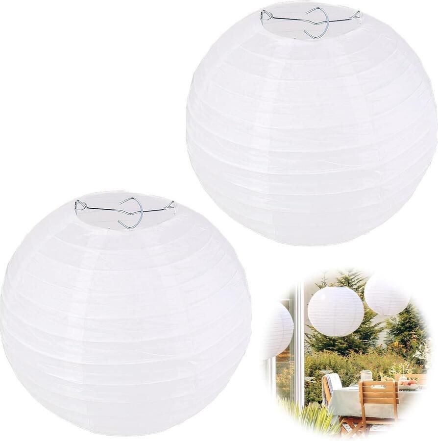 Allecto Plus Ronde papieren lampenkappen (20 cm) Set van 2 stuks voor DIY projecten en feestelijke decoratie Wit Geschikt voor bruiloften en tuinfeesten
