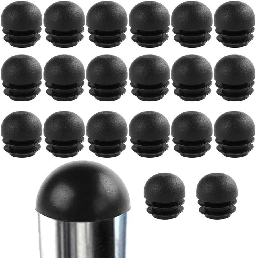 Allecto plus Ronde plastic eindstekkers 20 stuks zwart vloerbeschermers tafels bedden stoelen 25 mm