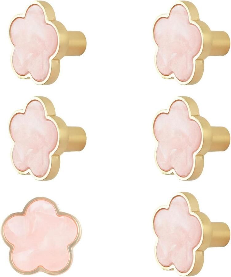 Allecto plus Roze Bloem Keukenkast Knoppen 6 Pack Decoratief en Creatief Design Meubelaccessoires voor Dressoir Lade en Deur
