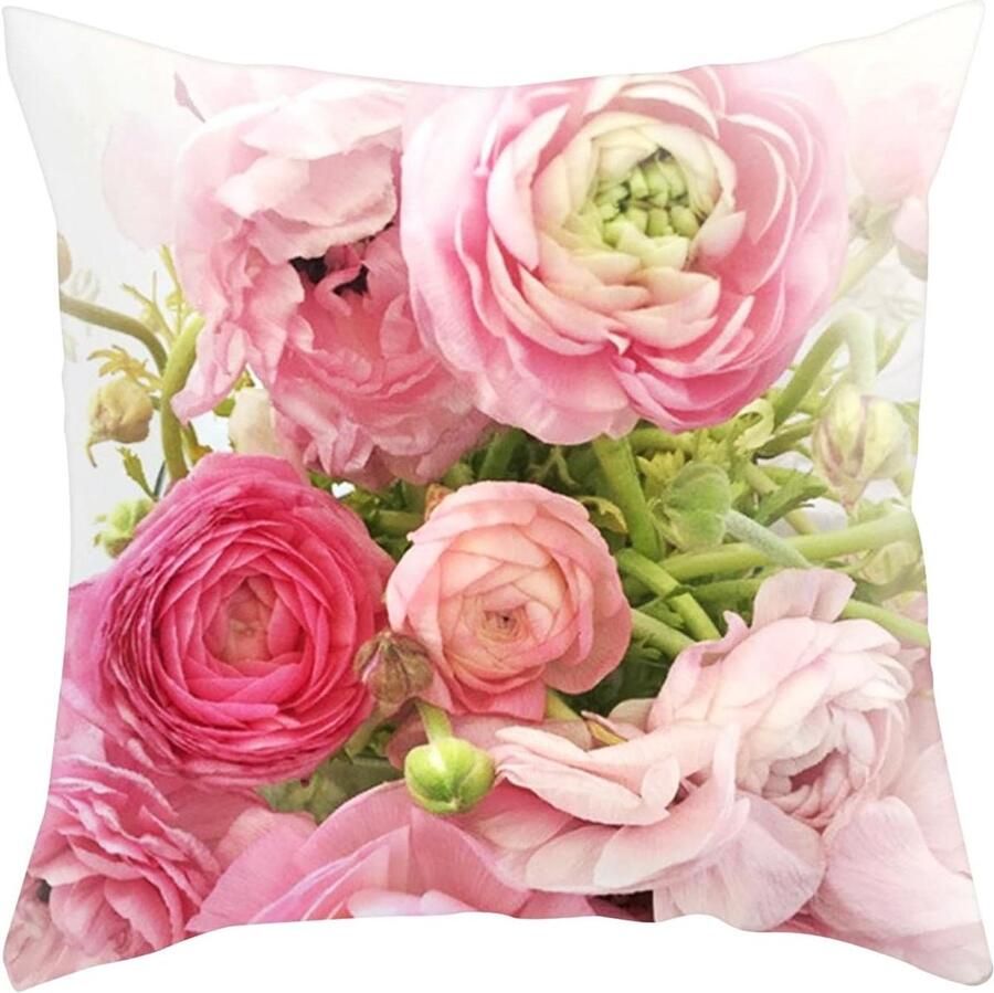 Allecto plus Roze Bloemenkussensloop 45 x 45 cm Pluche Bloemenprint Thuis Woonkamer Slaapkamer Banken Stoelen Beddengoed