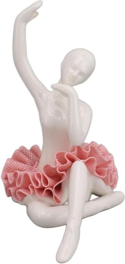 Allecto plus Roze Dansend Meisje Keramische Beelden Miniatuur Ballerina Sculptuur voor Bureau en Boekenplank Kunstwaaier en Woondecoratie met Dans Thema