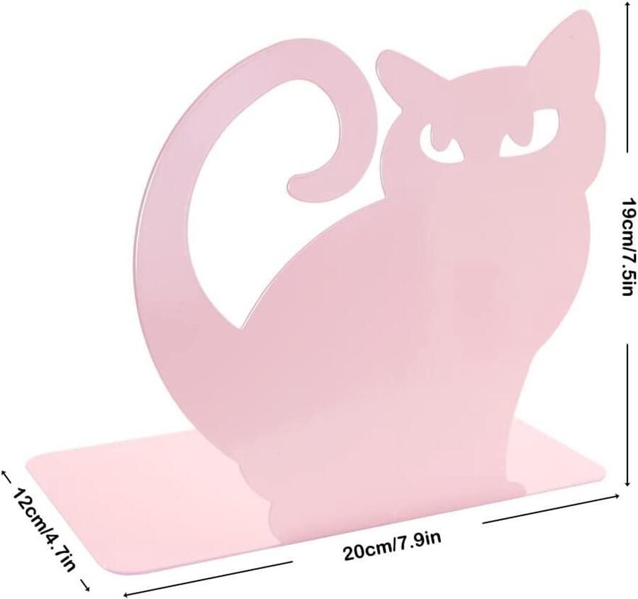 Allecto plus Roze Perzische Kat Boekensteunen Kids Leuke Kat Antislip Stijlvol Dier Metalen Boekensteunen Bureau Organizer voor Decoratie Thuis en Kantoor Ijzer Verdikking Planken Bibliotheek School