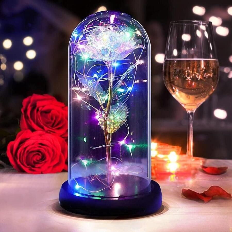 Allecto Plus Rozengeschenkset met eeuwige roos in glas gouden roos lamp met LED-licht Huwelijkscadeau romantische decoratie Vrouw beste vrienden leraren Verjaardagscadeau