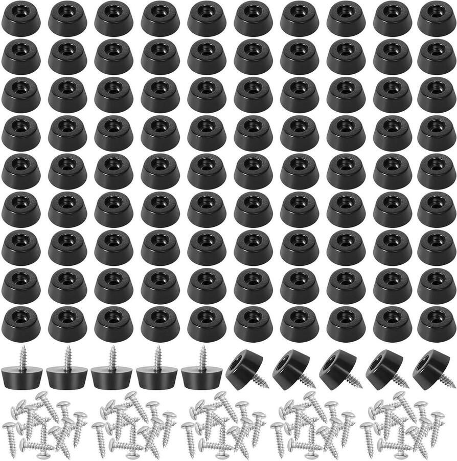Allecto Plus Rubberen voetjes 100 stuks schroefbaar zwarte rubberen buffers antislip meubelpoten stoelbekleding