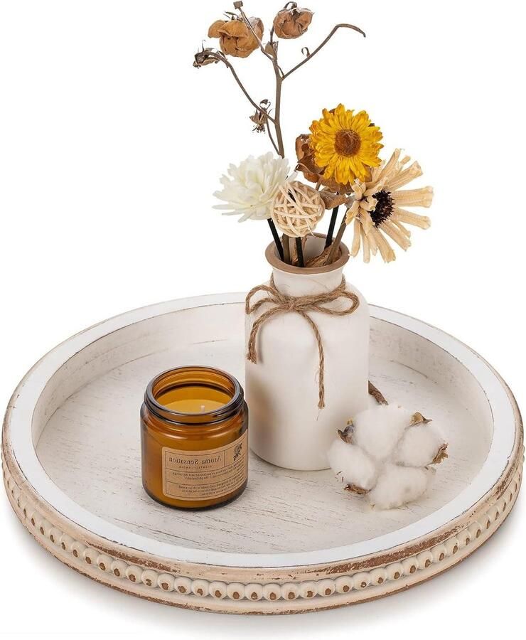 Allecto plus Rustieke Houten Decoratieve Lade Witte Kralen Salontafel Lade Boerderij Huisdecoratie Vintage Badkamerorganisator