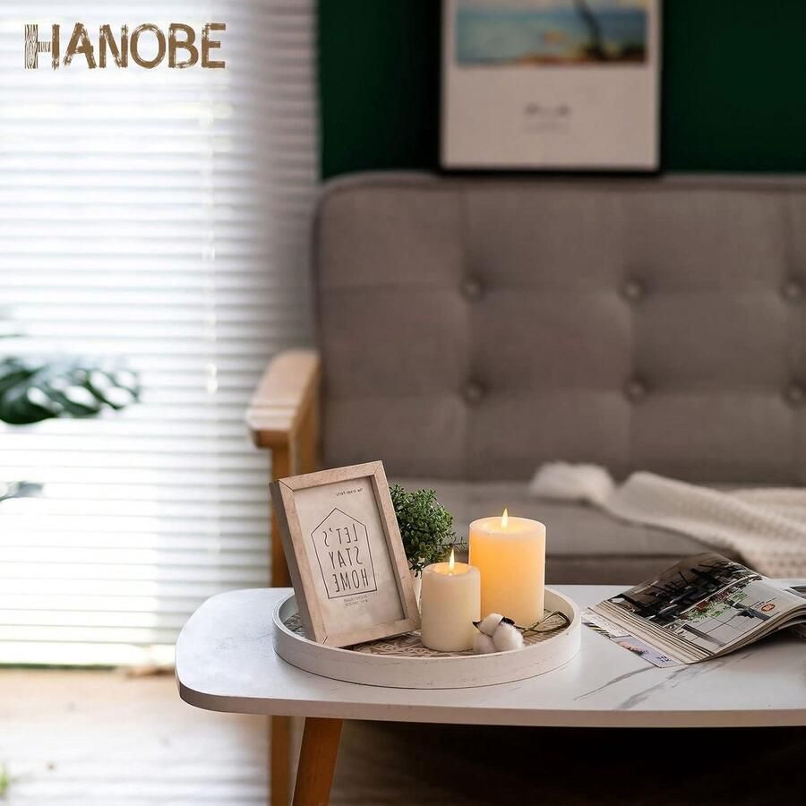 Allecto plus Rustieke witte decoratieve houten lade voor salontafel Boho boerderij dienblad Middelpunt Ottomaanse dienblad Houten cirkel voor thuis keuken Decoratie lade met ronde vorm