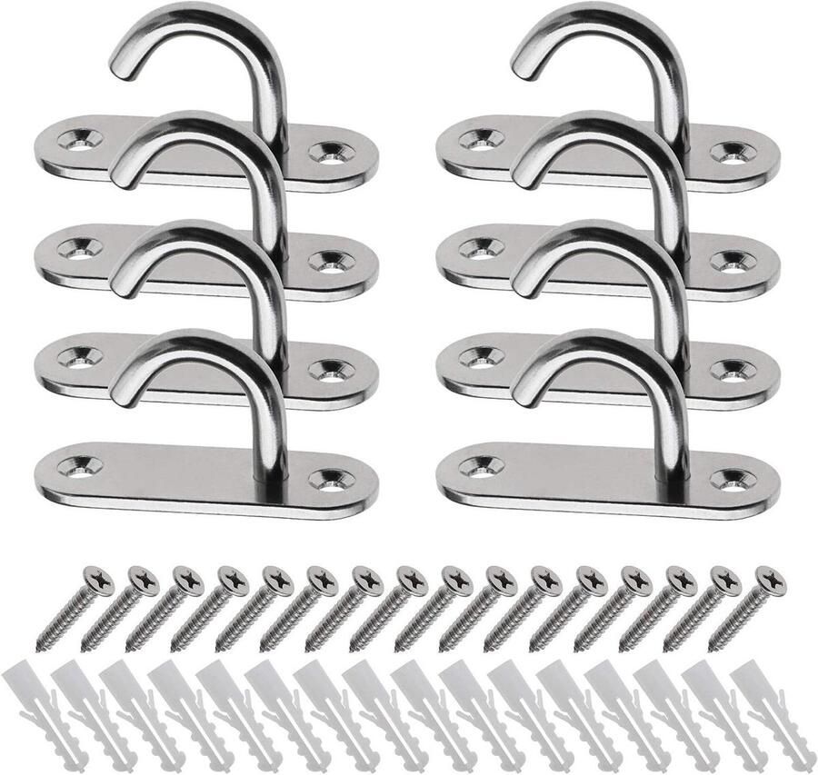 Allecto Plus RVS Ovale Bevestigingsplaten met Schroeven voor Hangmatten Set van 8 stuks