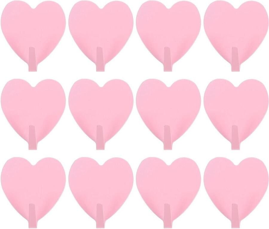 Allecto Plus RVS Zelfklevende Wandhaken Set van 12 Roze Voor Sjaal Handdoek Sleutel Geen Boren Nodig Wandgemonteerd Kapstokhaak met Sticker Hartvormig Zwaar Belastbaar