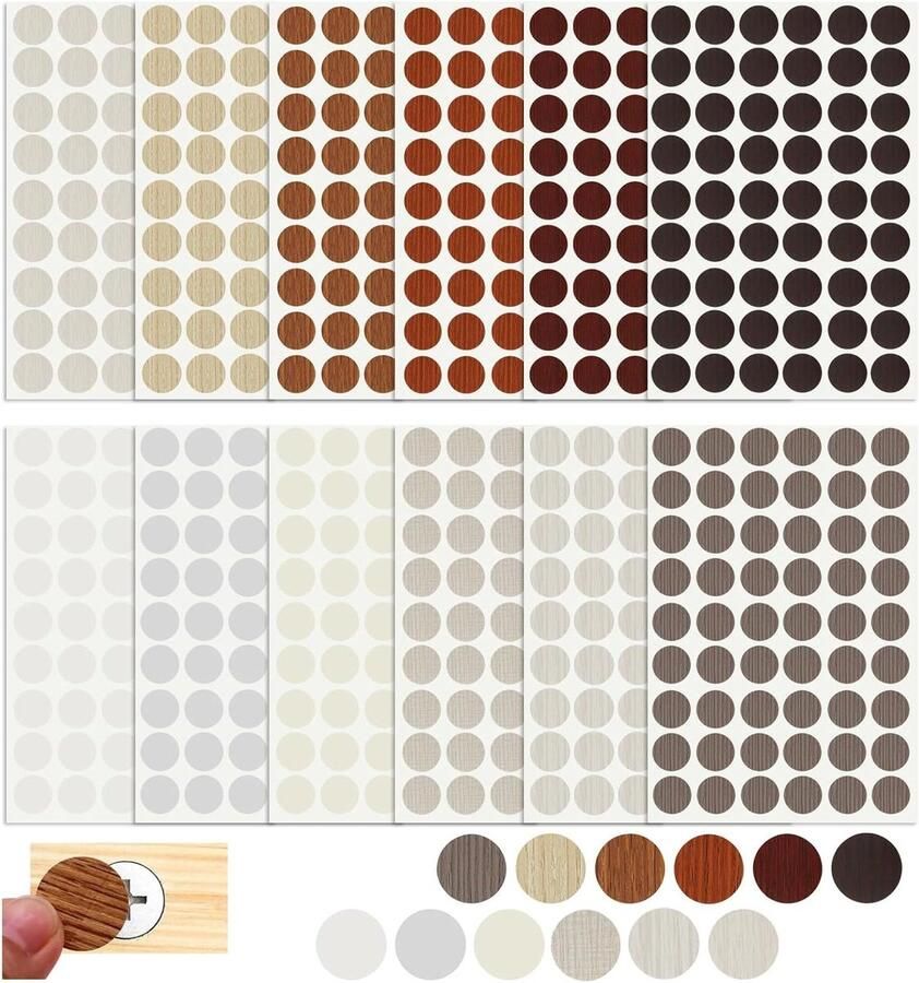 Allecto Plus Schroefafdekking Zelfklevend 648 Stuks 21 mm Diameter Houten Meubels Kast 12 Kleuren