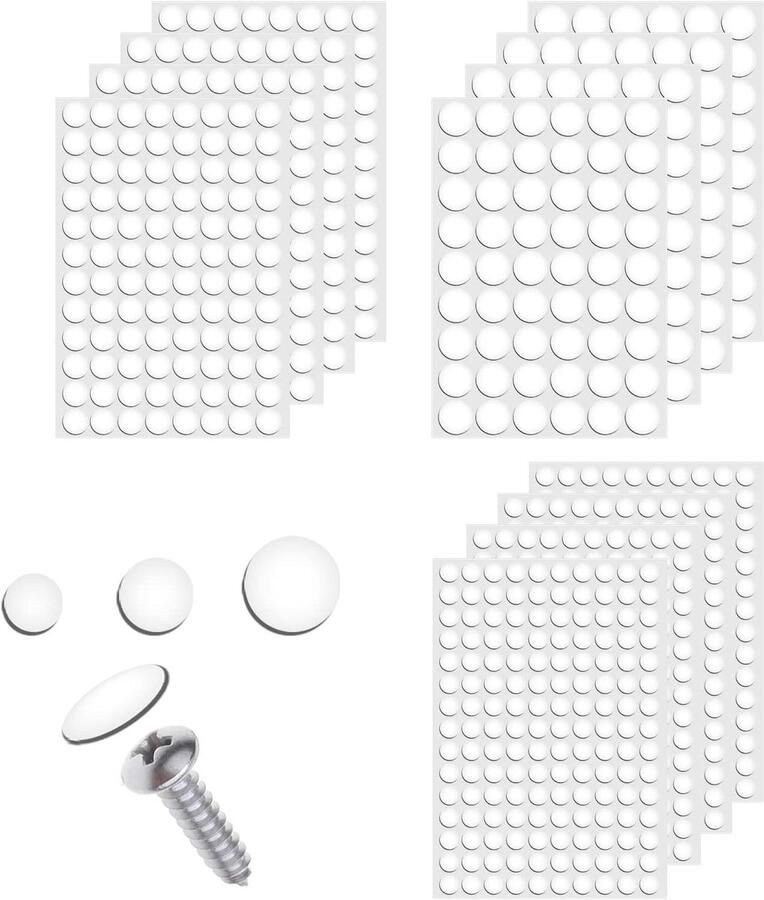 Allecto plus Schroefgat Dekstickers voor Garderobe Keuken Boekenkast Set van 12 Vellen 1160 Stickers Zelfklevend en Stofdicht Wit Voor Houten Meubels