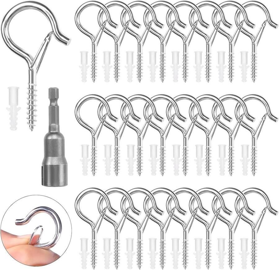 Allecto plus Schroefhaken voor plafond M4 Set van 25 Roestvrij staal Ideaal voor hangmat plantenmanden en lichtkettingen