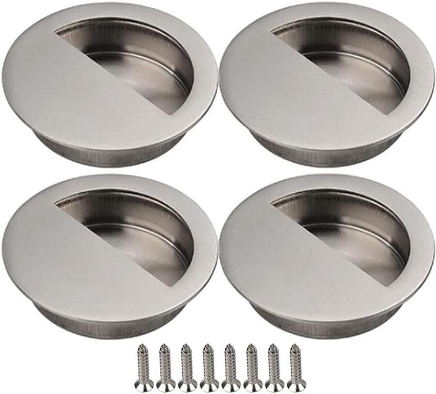 Allecto Plus Schuifdeur handgreep set van 4 Inbouwgreep voor schuifdeurkast Meubelgreep met schroeven Zilverkleurig Eenvoudig te monteren