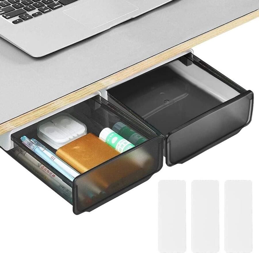 Allecto Plus Schuiflades voor onder het bureau (2 stuks) Bureaulade voor thuis en kantoor Grijs-wit en zwart Organisatie en opbergen