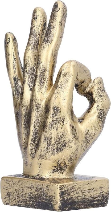 Allecto plus Sculptuur OK Gebaar Hars Vinger Standbeeld Decoratie Bureau Ornament Desktop Koperkleurig
