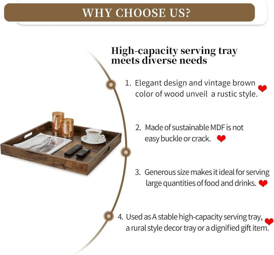 Allecto plus Serveerdienblad Ottomaanse Large: vintage bruin decoratief dienblad 50 cm houten schotel voor salontafel woonkamer decor display