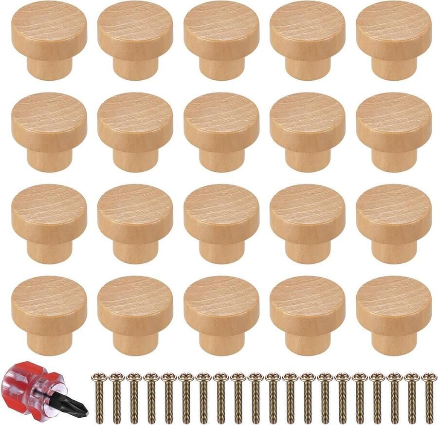 Allecto plus Set Houten Knoppen voor Kasten en Laden Meubelknoppen Kastknoppen en Ladeknop met Schroeven 35mm