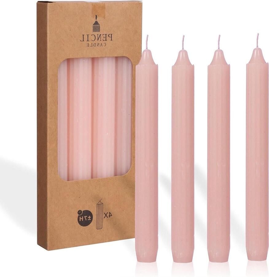 Allecto plus Set staafkaarsen voor op tafel 20cm 7 uur brandduur (roze) met effen en geribbeld design